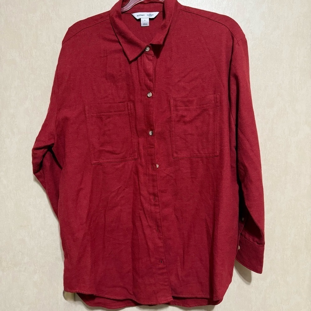 Old Navy Maroon Flannel Long Sleeve Boyfriend Button Up Shirt